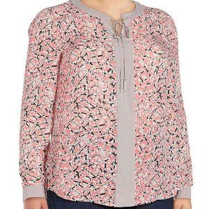 BASLER Printed Long Sleeve Tonal Print Blouse Plus Size Pink 46 NWT
